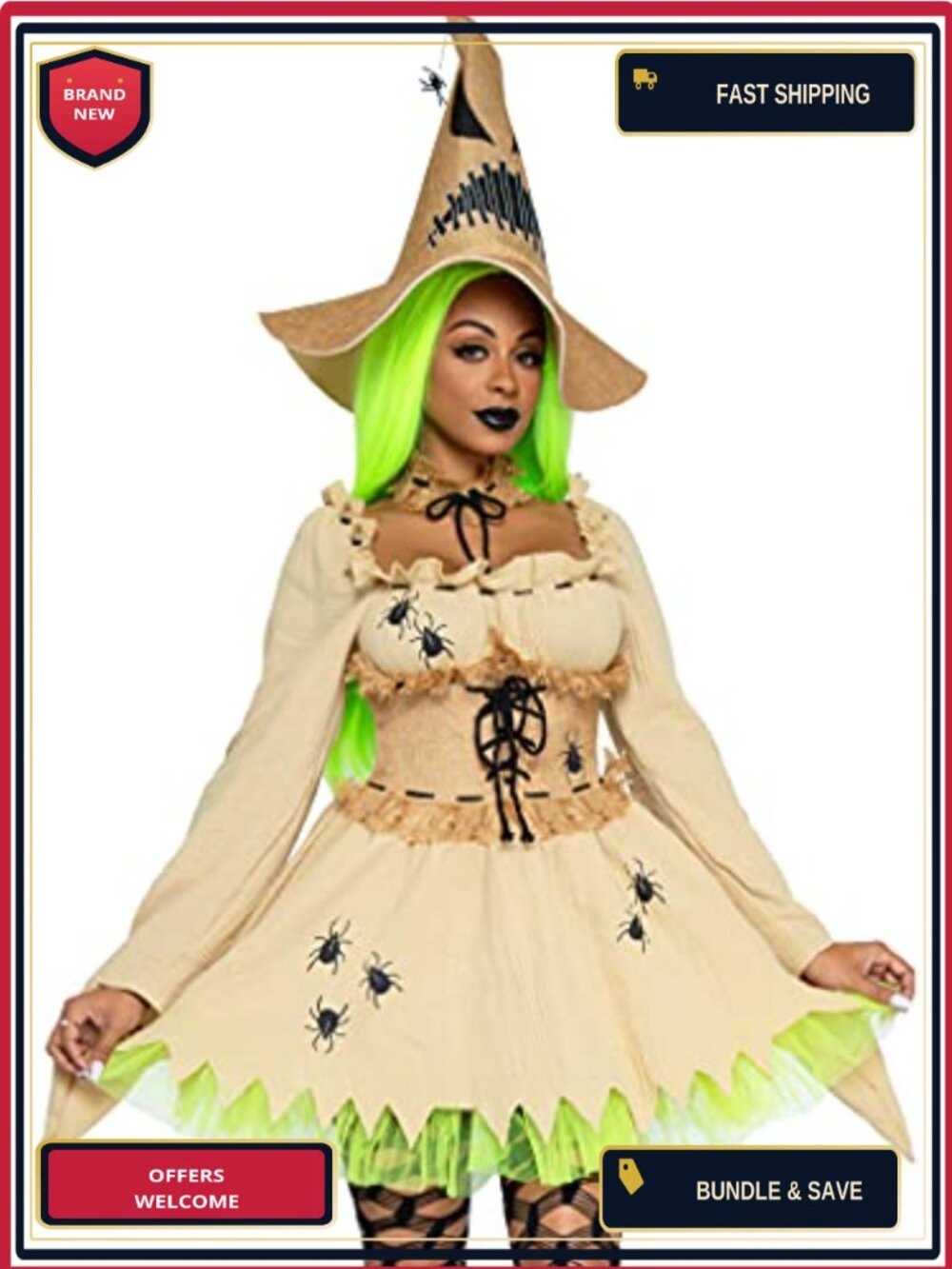 Leg Avenue 3 Pc Bugged Out Baddie Costume Dress Choker Hat